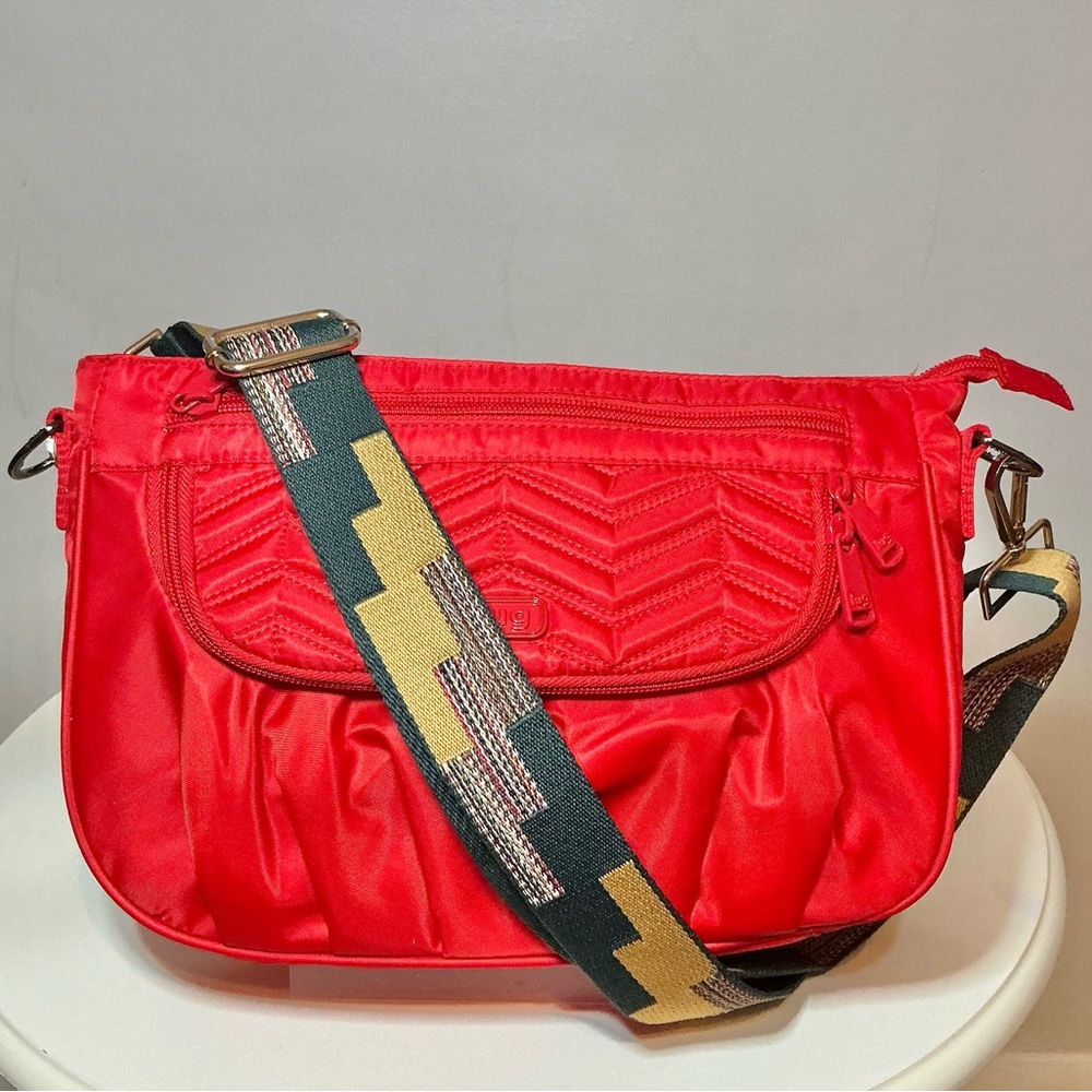 Lug East/West Mambo Quilted Crossbody Bag Poppy Red & Guitar Strap MSRP $78 NWOT